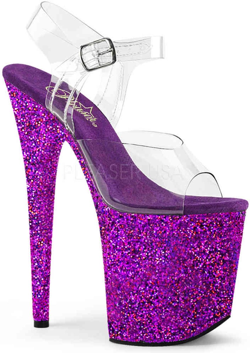 EU 35 = US 5 | FLAMINGO-808LG | 8 Heel, 4 PF Ankle Strap Sandal w/Holographic Glitter Cov